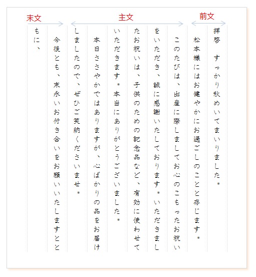 手紙（便箋）の書き方と構成【見本レイアウト】 ｜ お礼状の例文・文例集【はがき・手紙に今すぐ使える！】